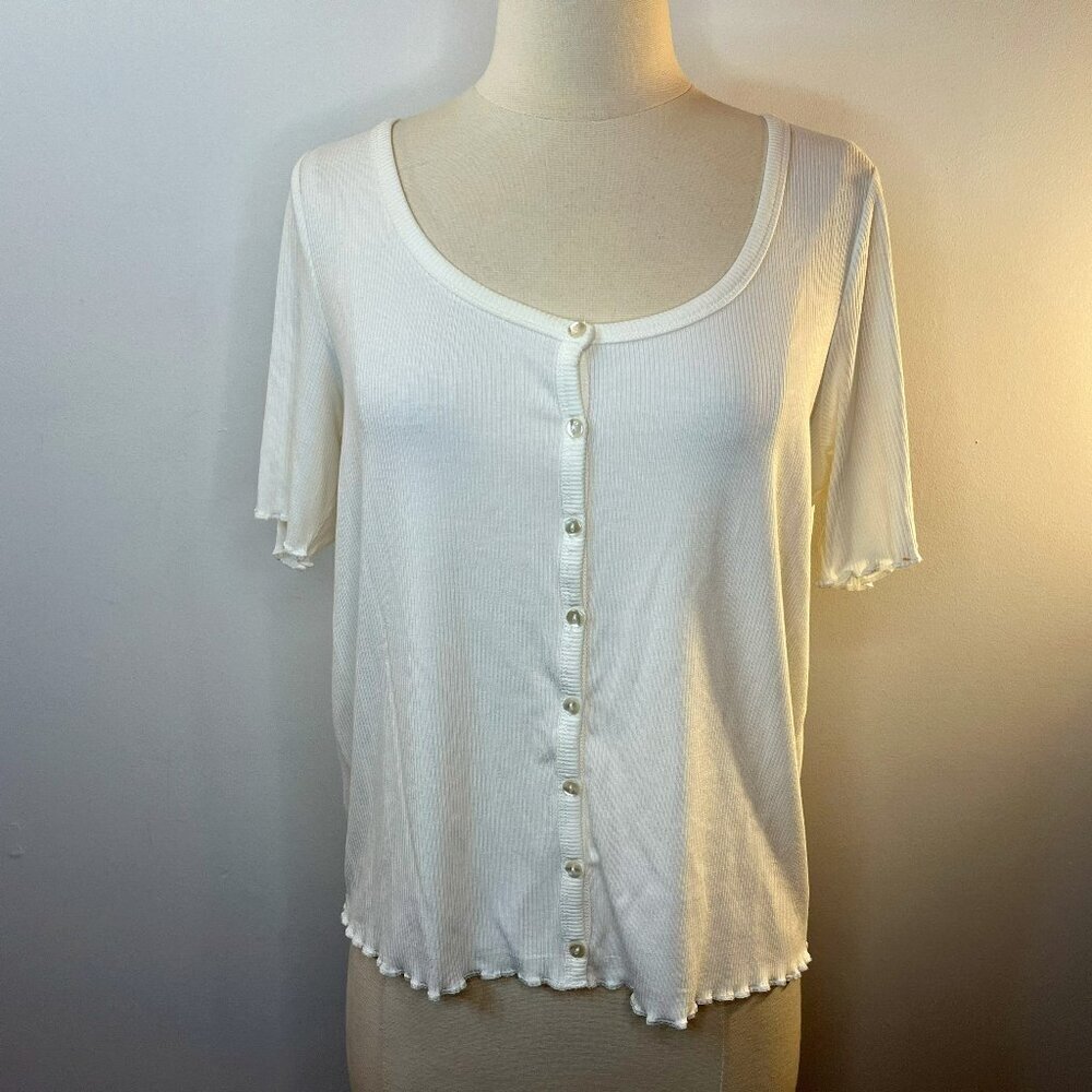 Buffalo David Bitton Women's Lavande Marshmallow Buttoned Ribbed Shirt - Size L